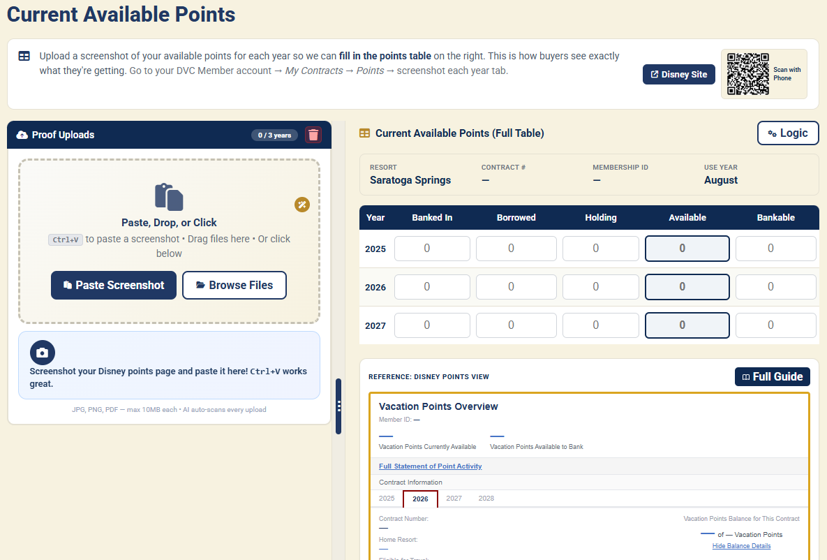 Confirmed available points on your listing